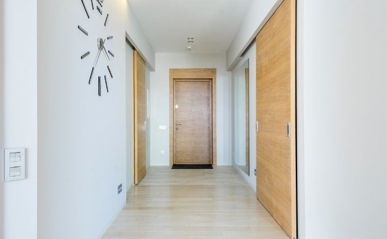 minimalist wood hallway